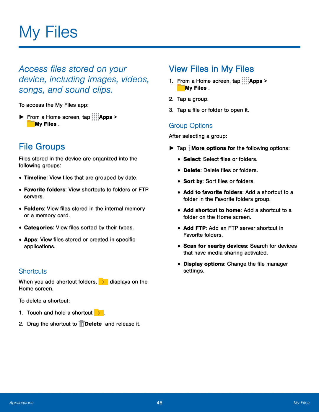 Shortcuts Group Options