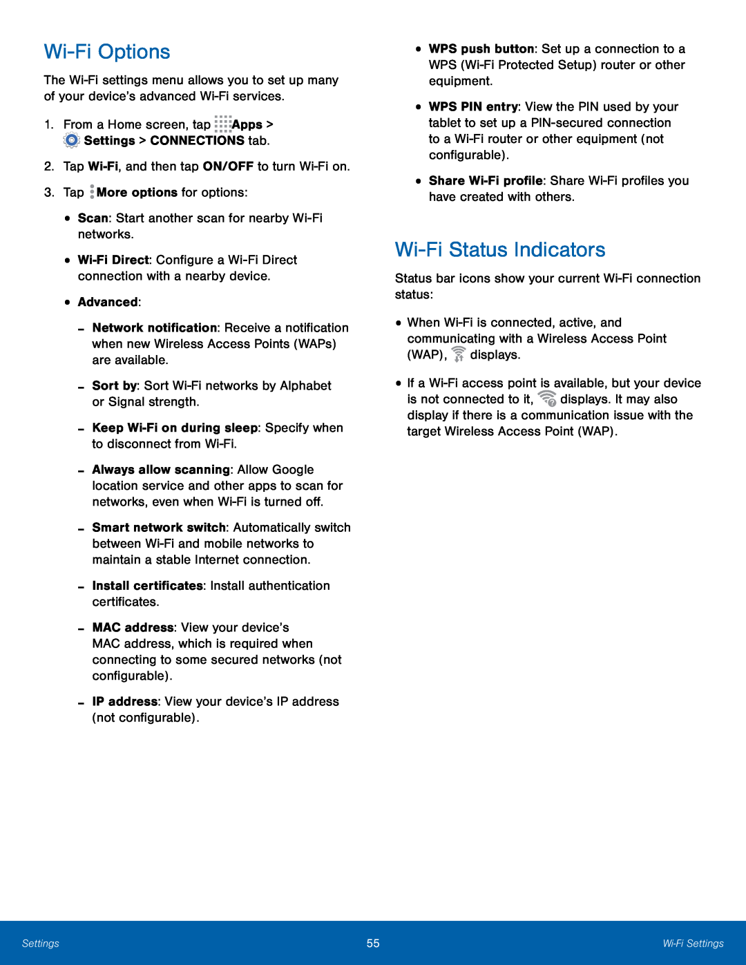 Wi-FiOptions Wi-FiStatus Indicators