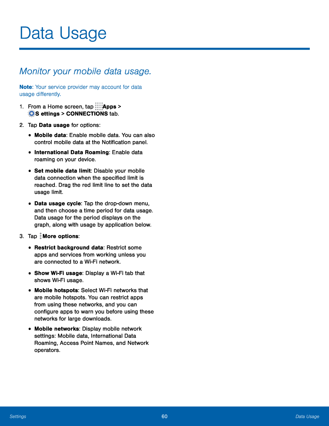 Monitor your mobile data usage Data Usage