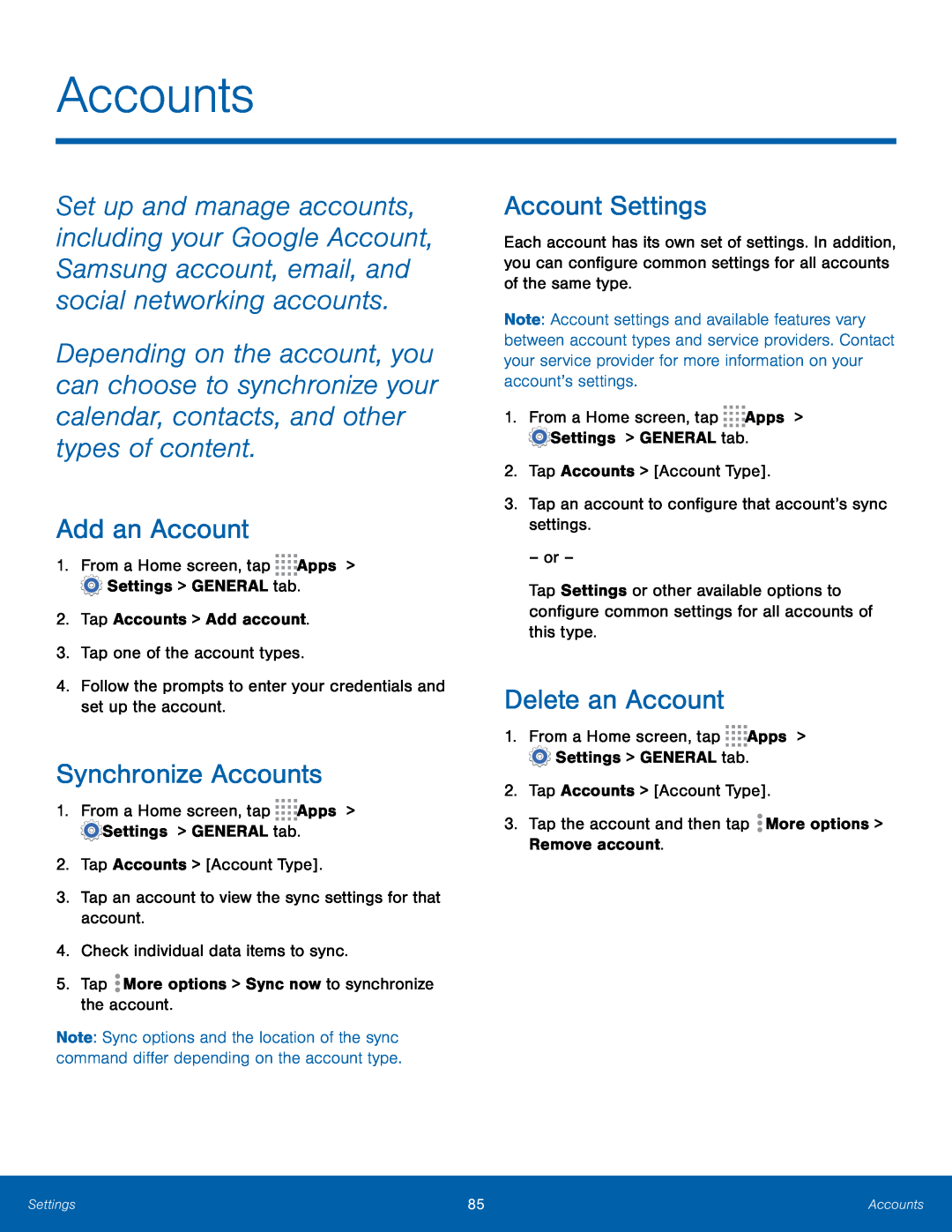 Add an Account Synchronize Accounts