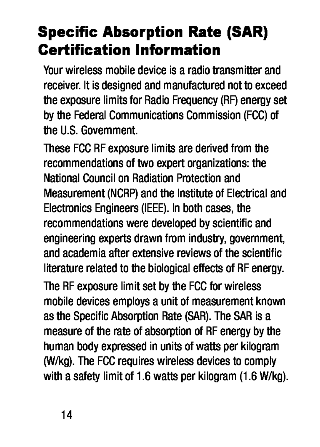 Specific Absorption Rate (SAR) Certification Information Galaxy Tab 4 10.1 Verizon