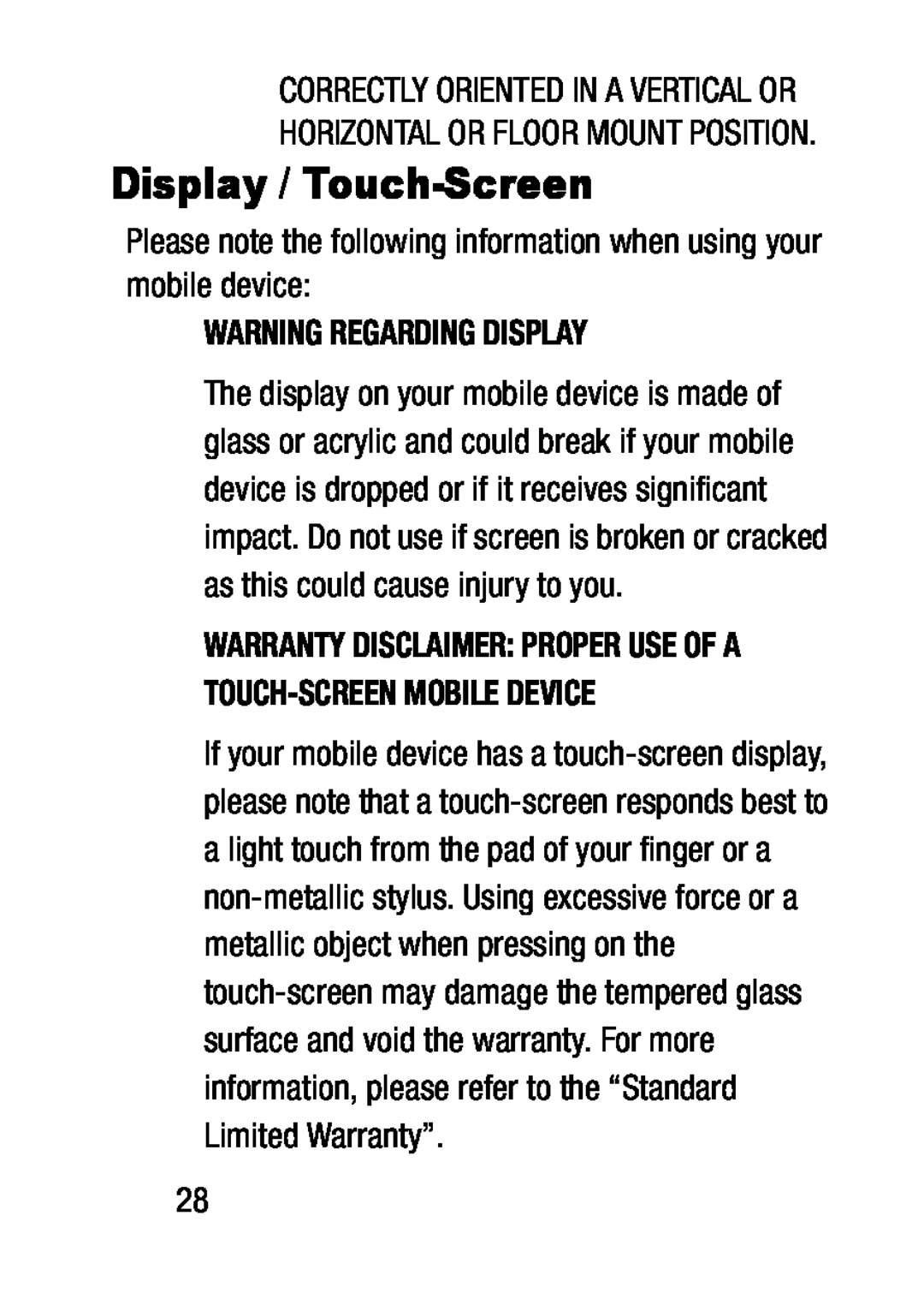 WARNING REGARDING DISPLAY Galaxy Tab 4 10.1 Verizon