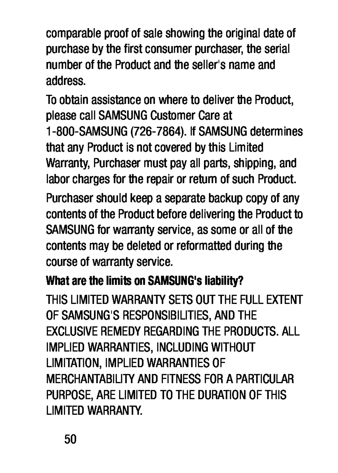 What are the limits on SAMSUNG's liability Galaxy Tab 4 10.1 Verizon