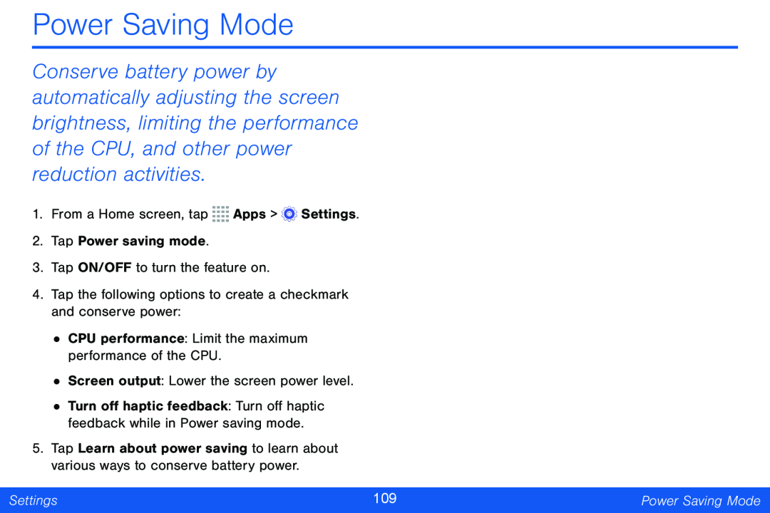 Power Saving Mode Galaxy Tab 4 10.1 Verizon