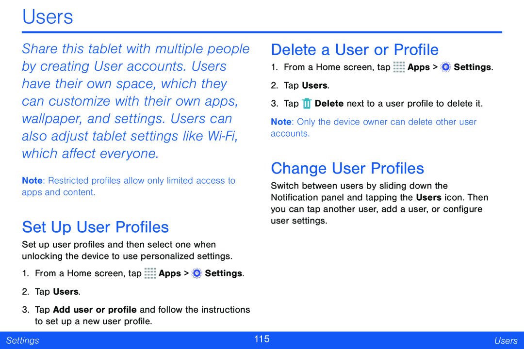 Set Up User Profiles Delete a User or Profile