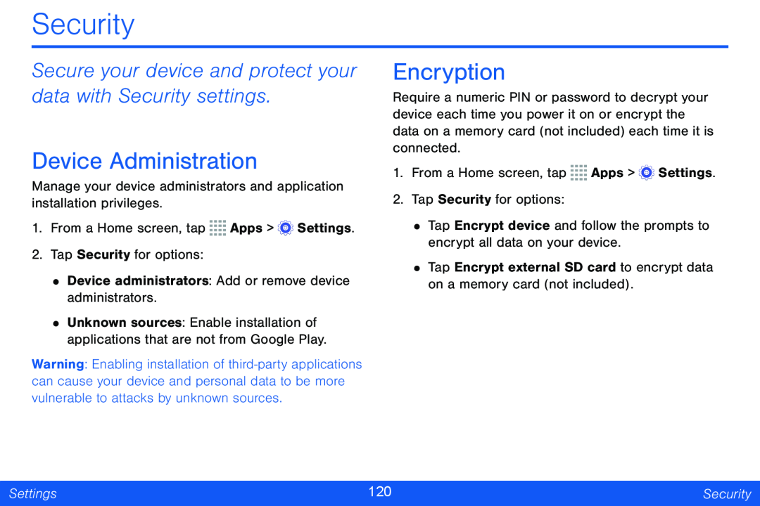 Secure your device and protect your data with Security settings Device Administration