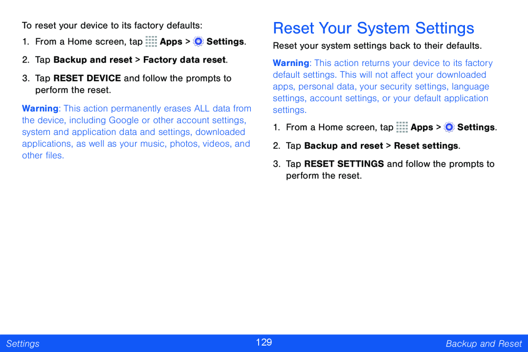 Reset Your System Settings