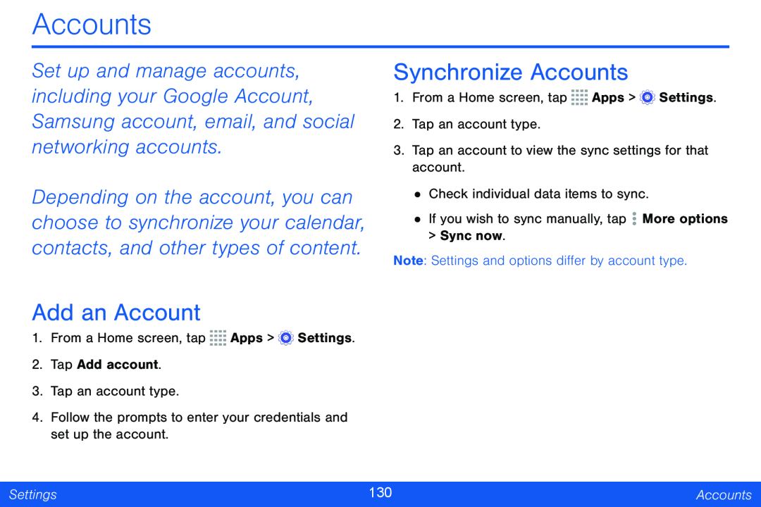 Add an Account Synchronize Accounts