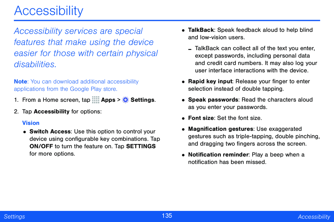 Accessibility Galaxy Tab 4 10.1 Verizon