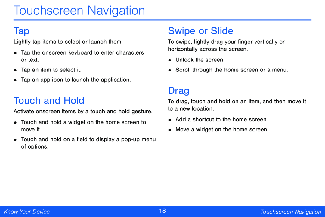 Tap Touch and Hold