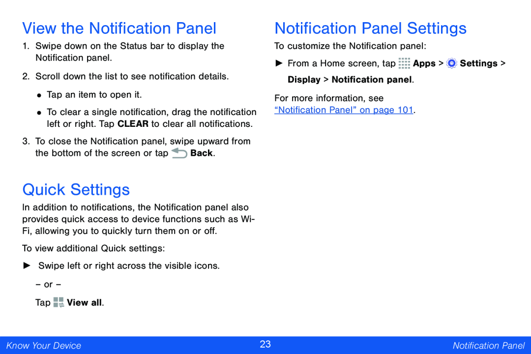 View the Notification Panel Quick Settings