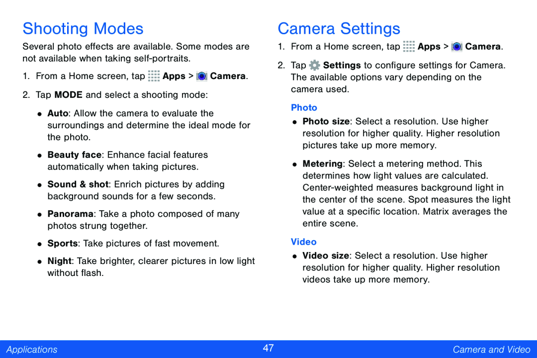 Shooting Modes Camera Settings