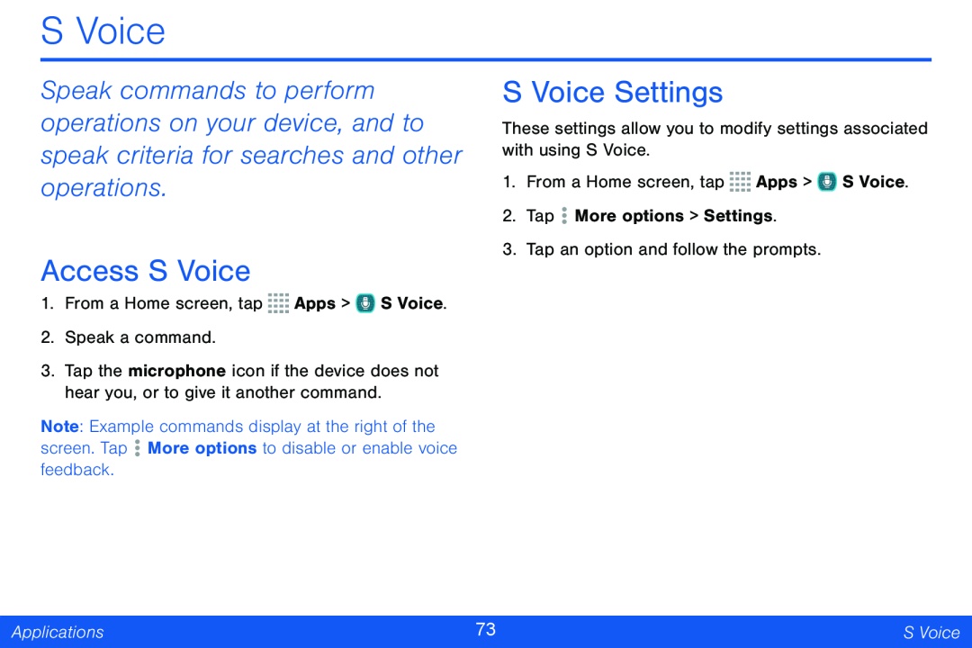 Access S Voice S Voice Settings