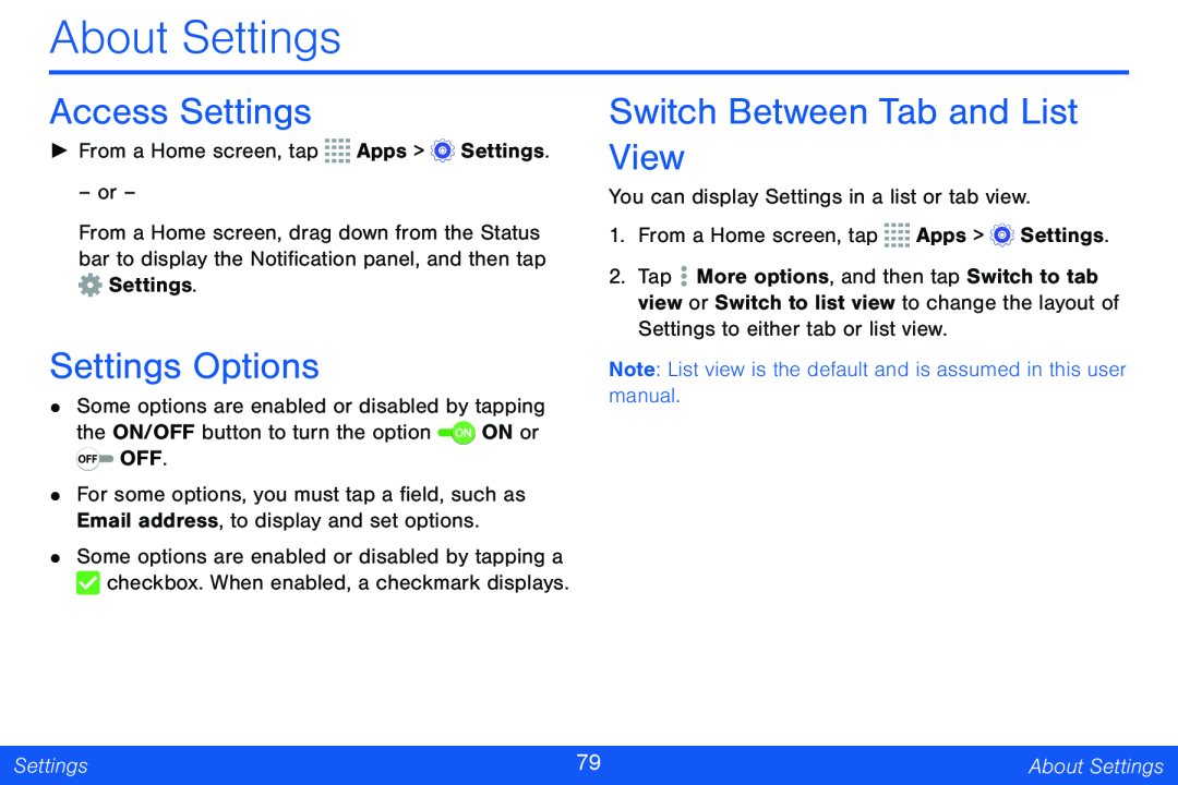 Settings Options Galaxy Tab 4 10.1 Verizon