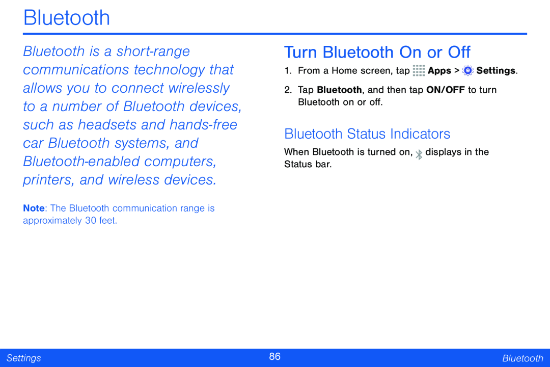 Bluetooth Status Indicators Galaxy Tab 4 10.1 Verizon