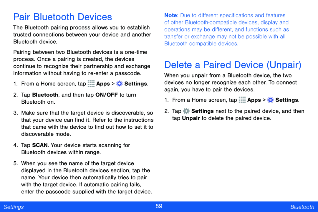 Pair Bluetooth Devices Delete a Paired Device (Unpair)