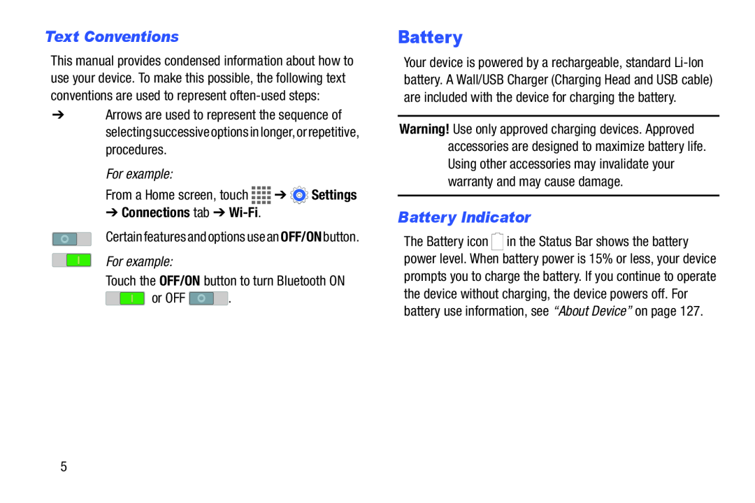 Text Conventions Battery Indicator