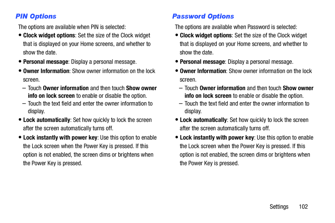 Password Options Galaxy Tab 4 10.1 Wi-Fi