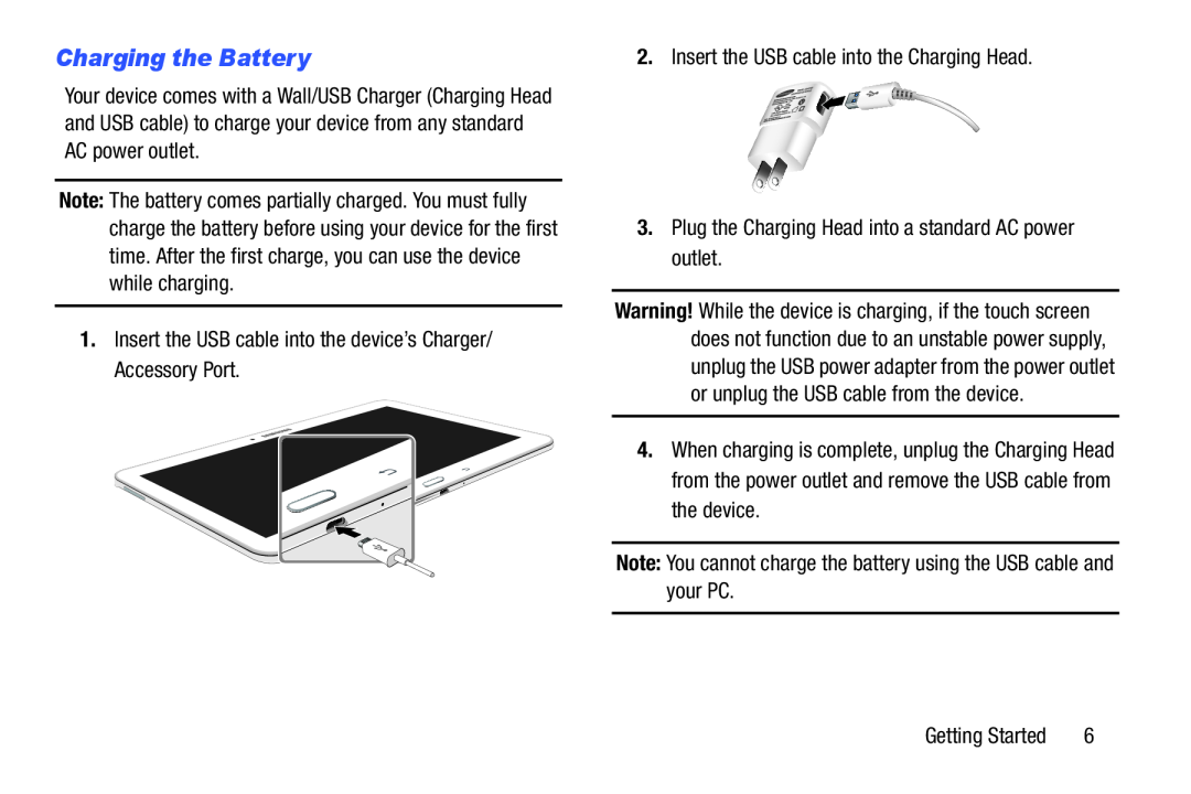 Charging the Battery Galaxy Tab 4 10.1 Wi-Fi