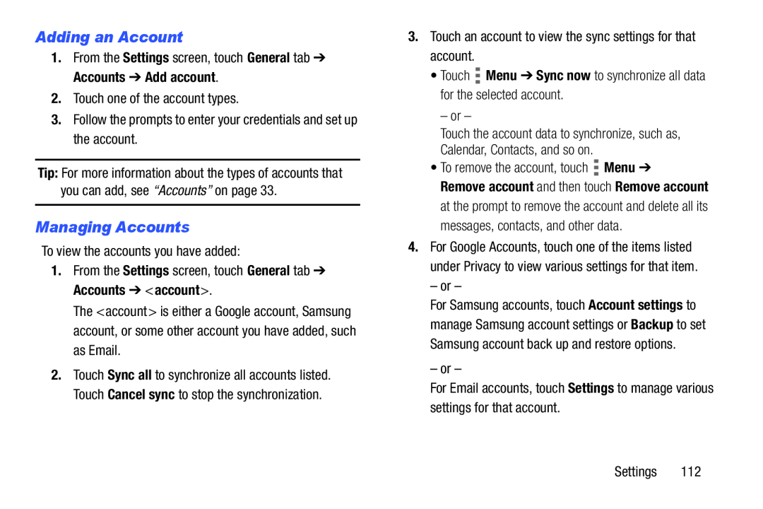 Managing Accounts Galaxy Tab 4 10.1 Wi-Fi