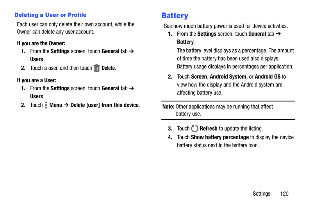 Deleting a User or Profile Galaxy Tab 4 10.1 Wi-Fi