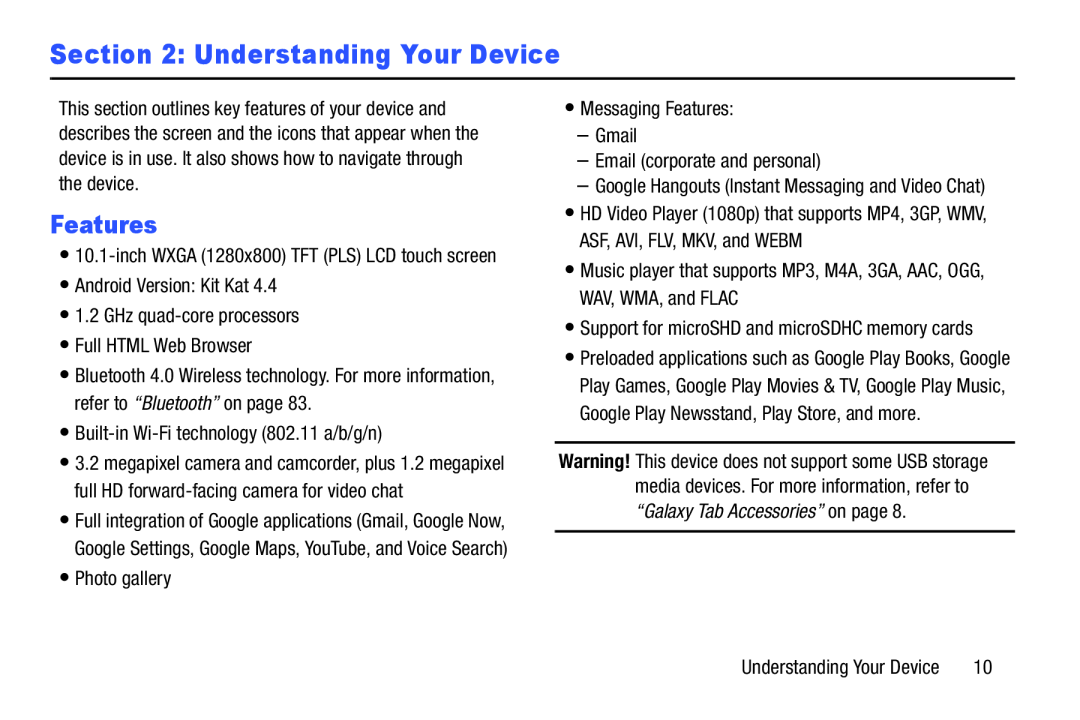 Section 2: Understanding Your Device Galaxy Tab 4 10.1 Wi-Fi