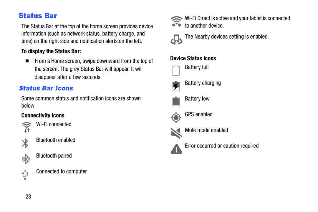 Status Bar Galaxy Tab 4 10.1 Wi-Fi