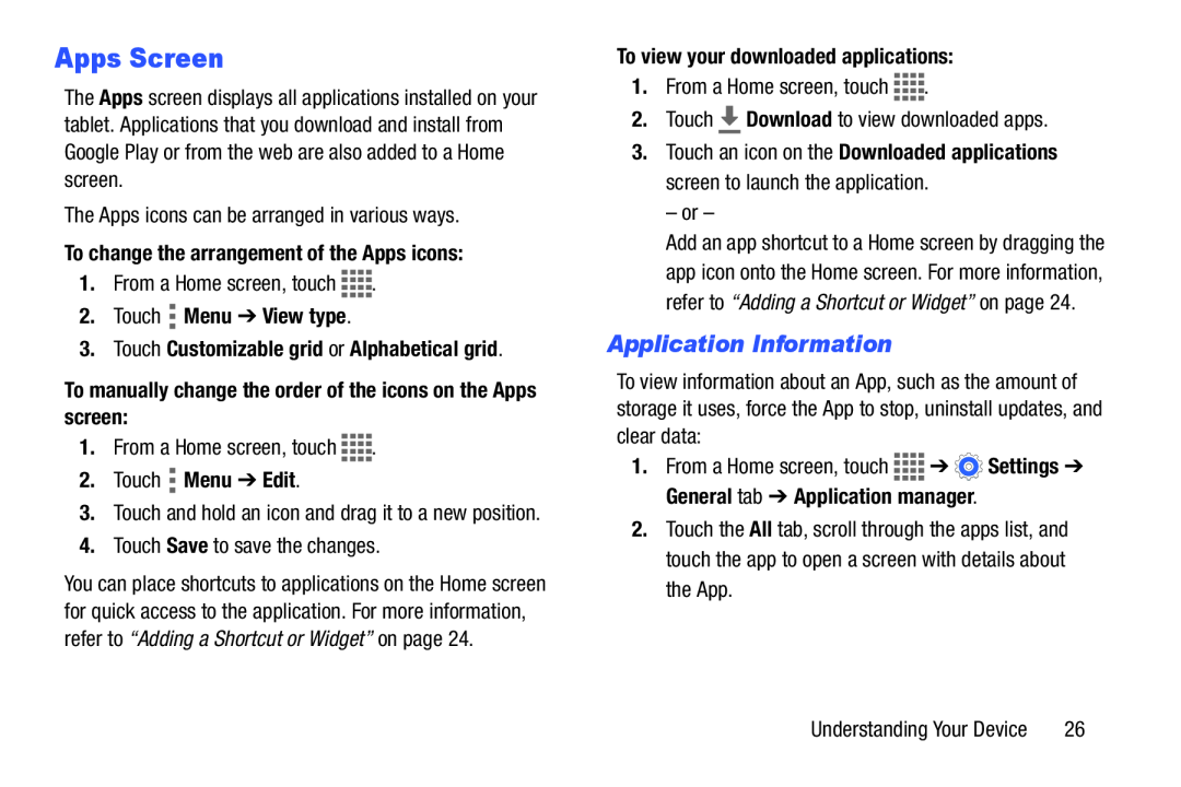 Application Information Apps Screen