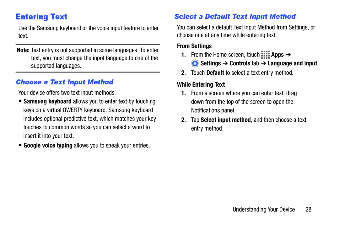 Choose a Text Input Method Select a Default Text Input Method