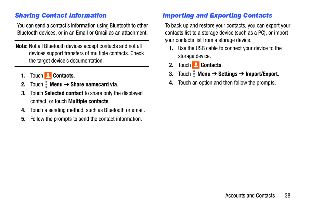 Importing and Exporting Contacts Galaxy Tab 4 10.1 Wi-Fi