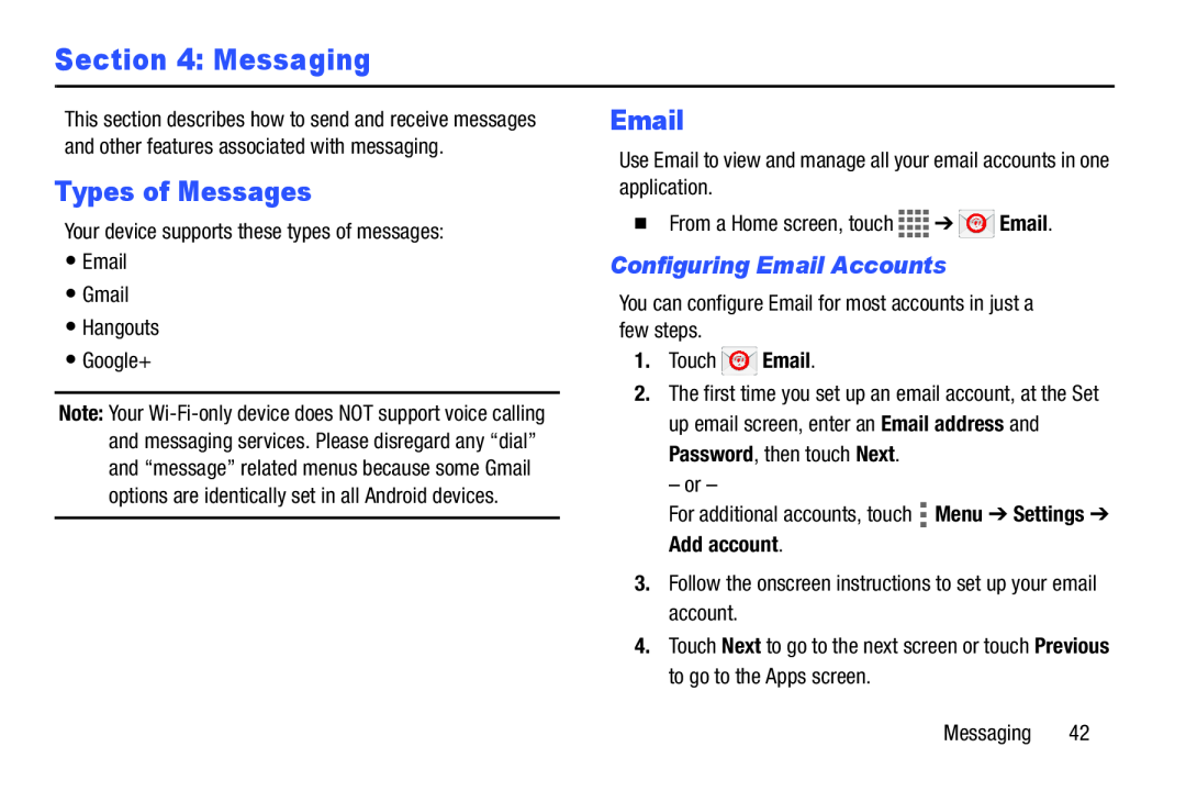 Configuring Email Accounts Galaxy Tab 4 10.1 Wi-Fi