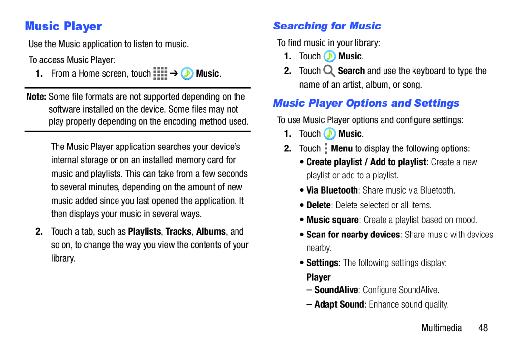 Searching for Music Music Player Options and Settings