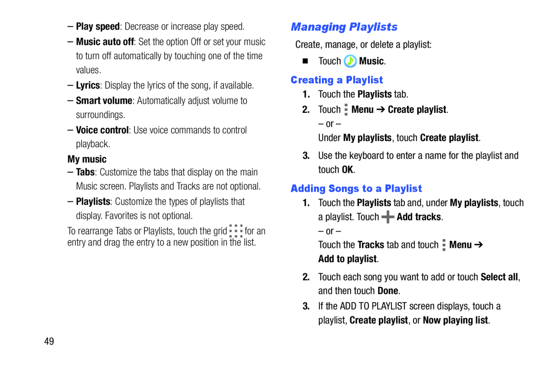 Managing Playlists Galaxy Tab 4 10.1 Wi-Fi
