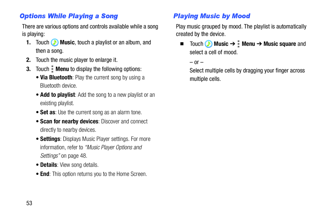 Options While Playing a Song Playing Music by Mood