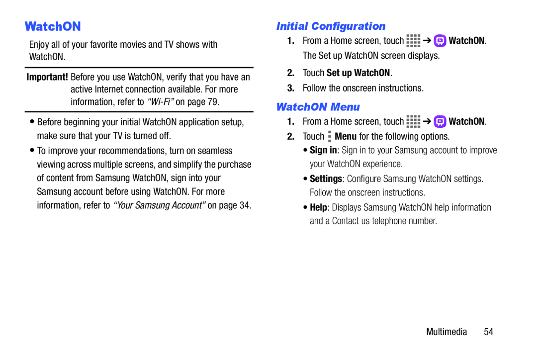 Initial Configuration WatchON Menu