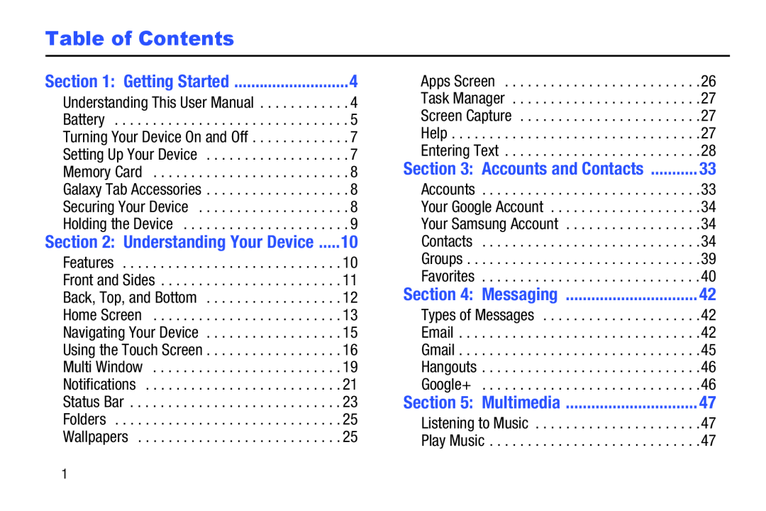 Table of Contents Galaxy Tab 4 10.1 Wi-Fi
