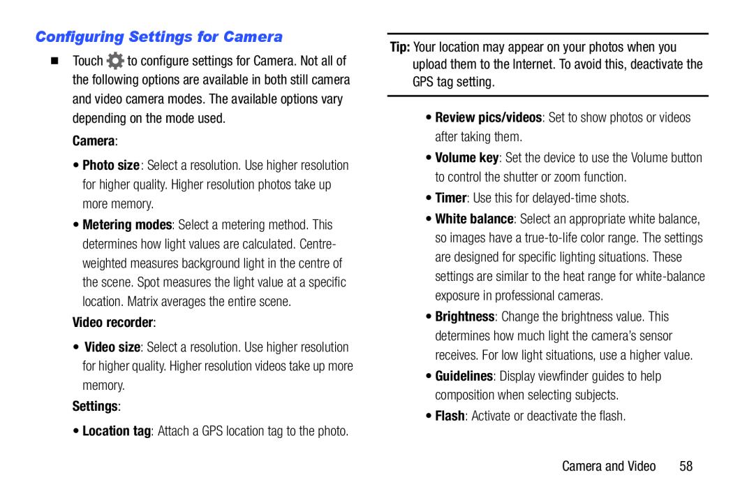 Configuring Settings for Camera Galaxy Tab 4 10.1 Wi-Fi