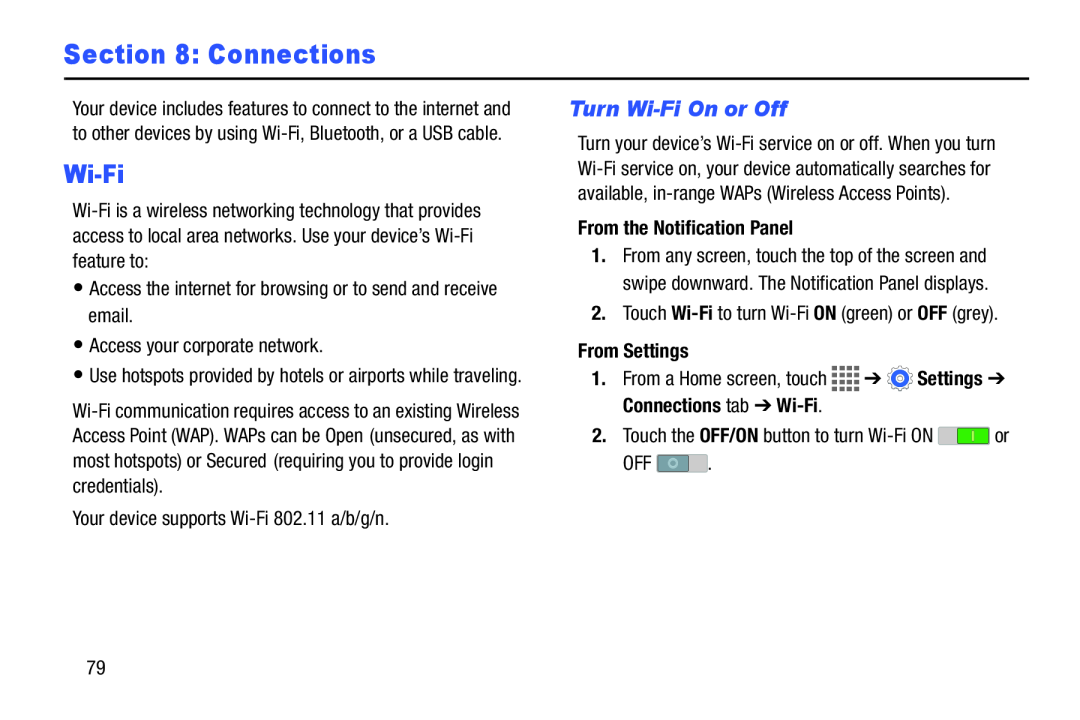 Turn Wi-FiOn or Off Section 8: Connections