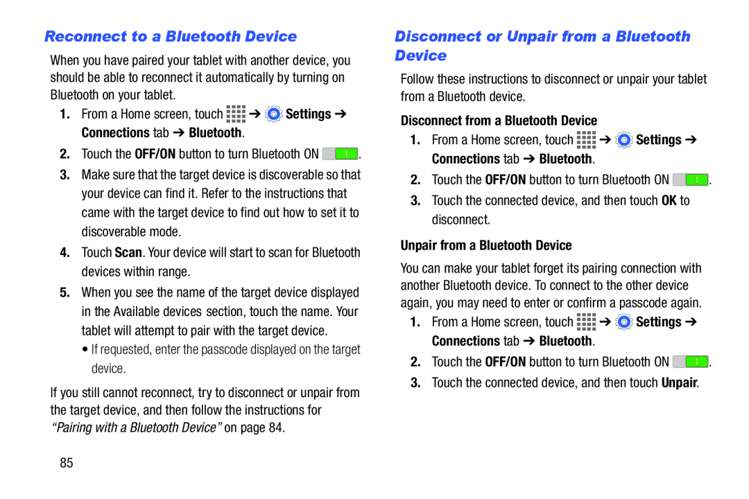 Disconnect or Unpair from a Bluetooth Device Galaxy Tab 4 10.1 Wi-Fi