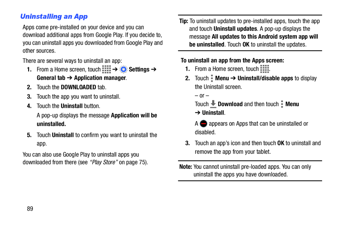 Uninstalling an App Galaxy Tab 4 10.1 Wi-Fi