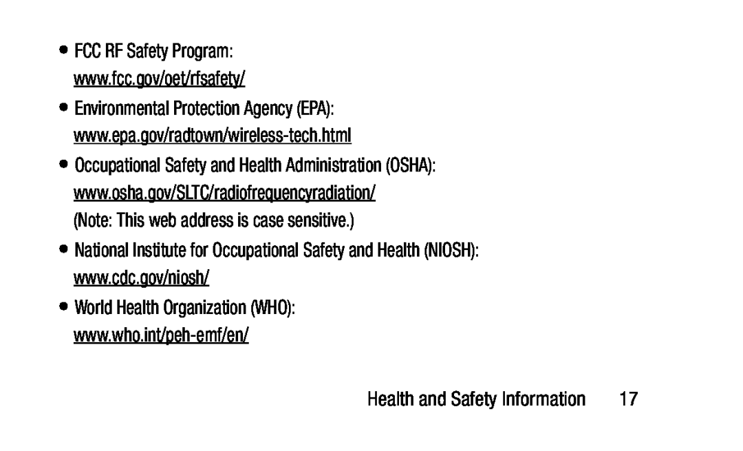 (Note: This web address is case sensitive.) National Institute for Occupational Safety and Health (NIOSH):