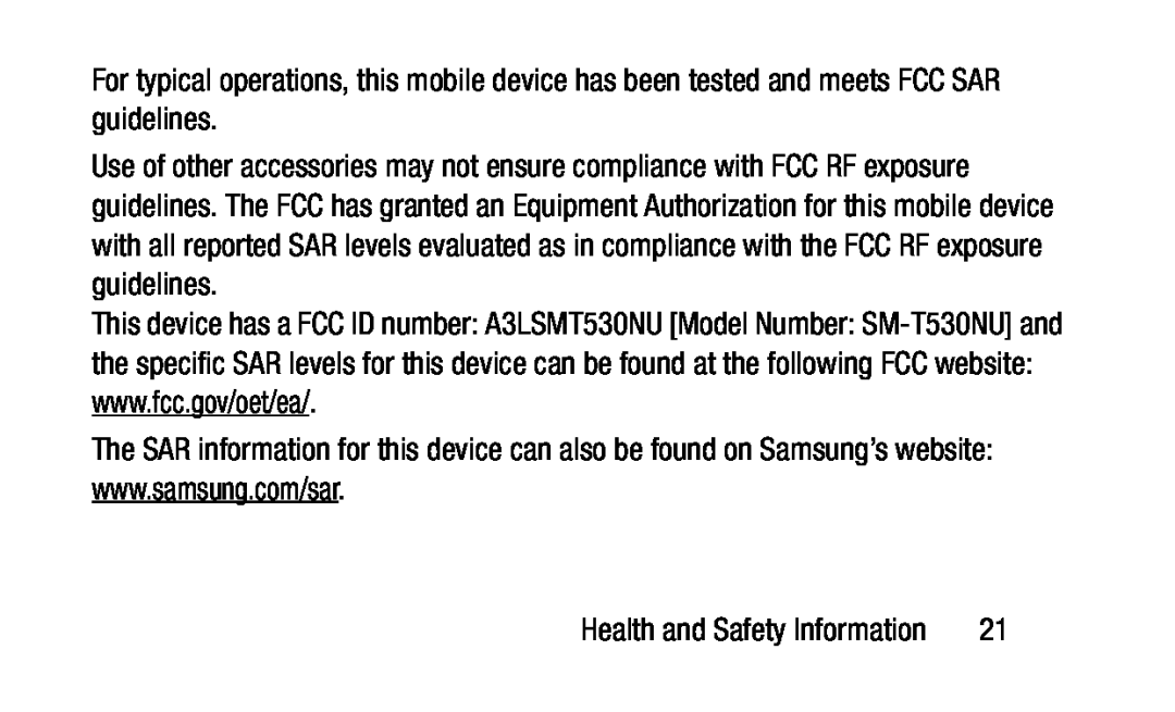 www.samsung.com/sar Galaxy Tab 4 10.1 Wi-Fi