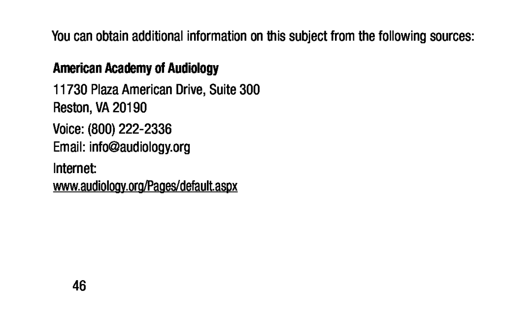 American Academy of Audiology 11730 Plaza American Drive, Suite 300 Reston, VA