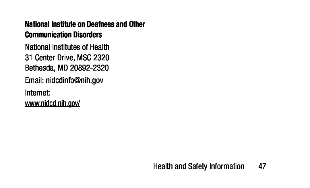 Email: nidcdinfo@nih.gov Galaxy Tab 4 10.1 Wi-Fi