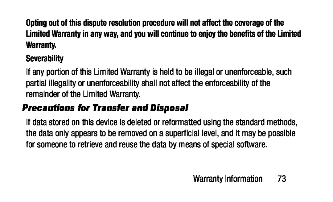 Precautions for Transfer and Disposal Galaxy Tab 4 10.1 Wi-Fi