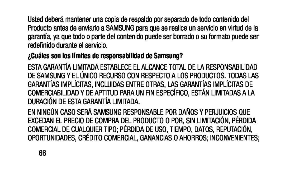 ¿Cuáles son los límites de responsabilidad de Samsung Galaxy Tab 4 10.1 Wi-Fi