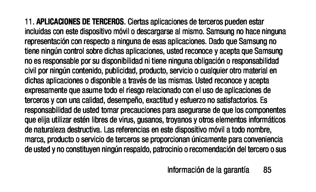 Información de la garantía APLICACIONES DE TERCEROS