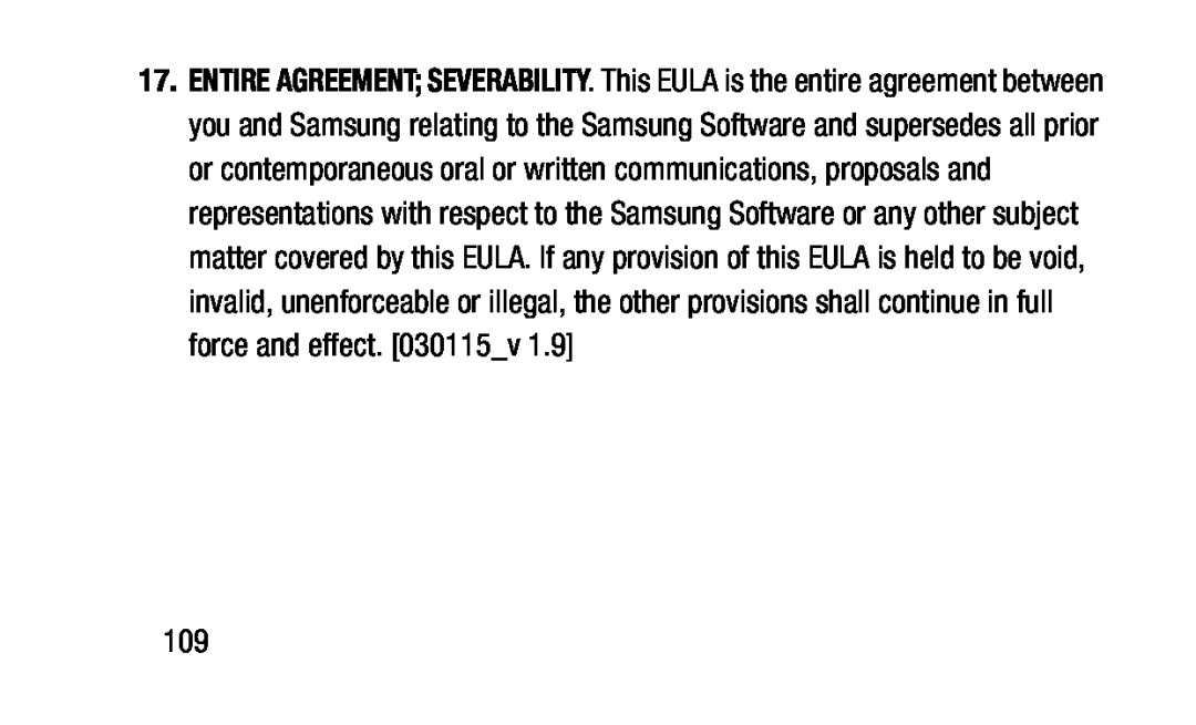 ENTIRE AGREEMENT; SEVERABILITY Galaxy Tab 3 Lite Wi-Fi