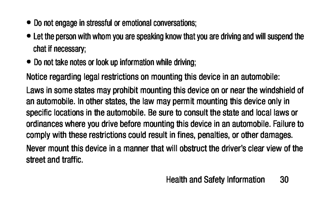 Notice regarding legal restrictions on mounting this device in an automobile: Galaxy Tab 3 Lite Wi-Fi