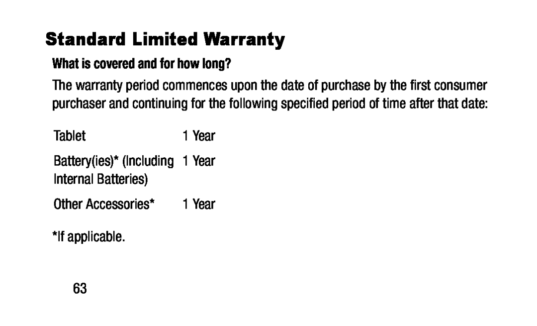 Standard Limited Warranty Galaxy Tab 3 Lite Wi-Fi